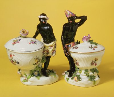 Two Meissen Blackamoors Standing by Sweetmeat Baskets and Covers, 1741 by Johann Friedrich Eberlein